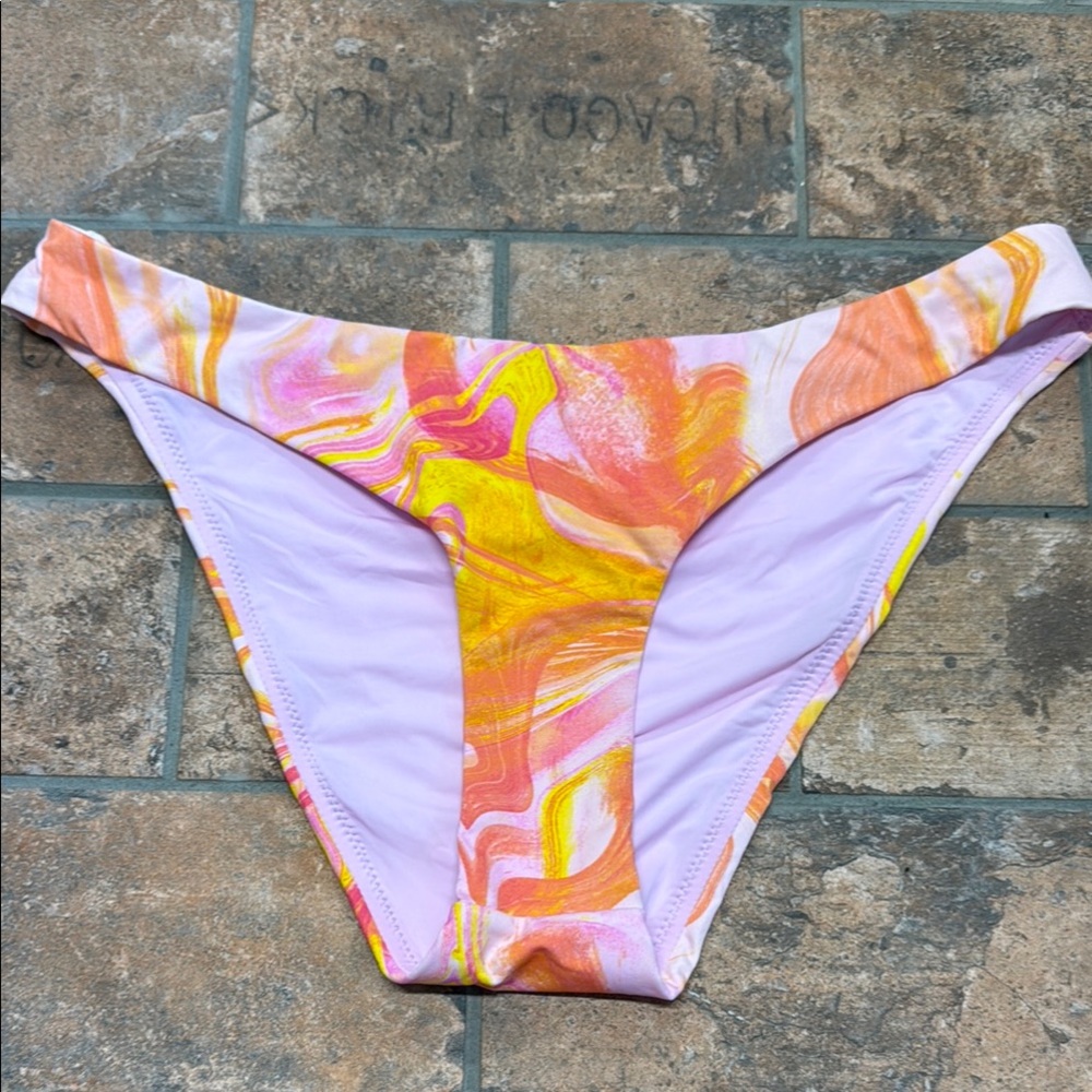 Aqua Vibrant Swirl Bikini Bottom in Orange and Yellow